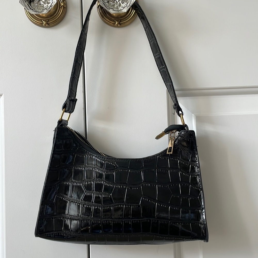 SHEIN Black Faux Alligator Bag